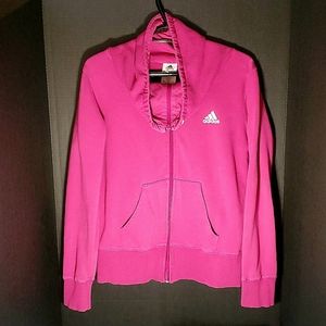 Adidas Magenta/Pink Graphic Zip Up Cowl Neck Sweater - Size Medium